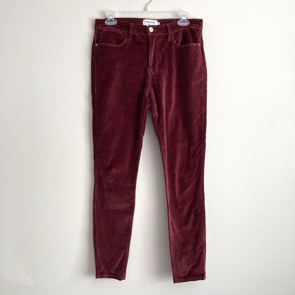 Frame Le High Skinny Velveteen Pants Jeans Womens Size 28 Burgundy Holiday